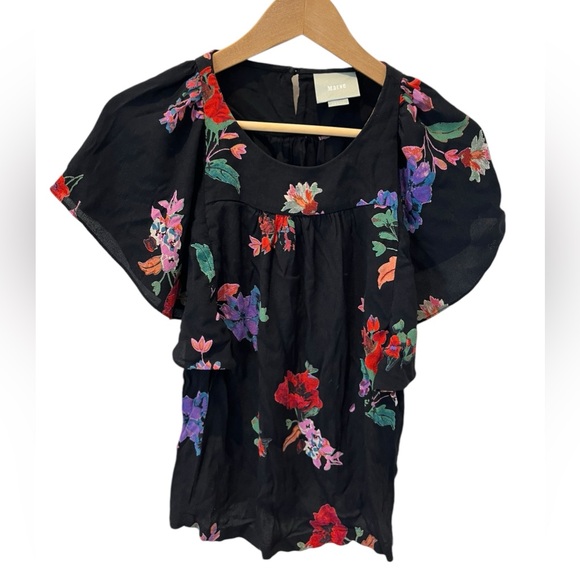 Gorgeous Anthropologie Maeve Floral Prato Flutter/ Short Sleeve Top Size XS - Picture 4 of 15